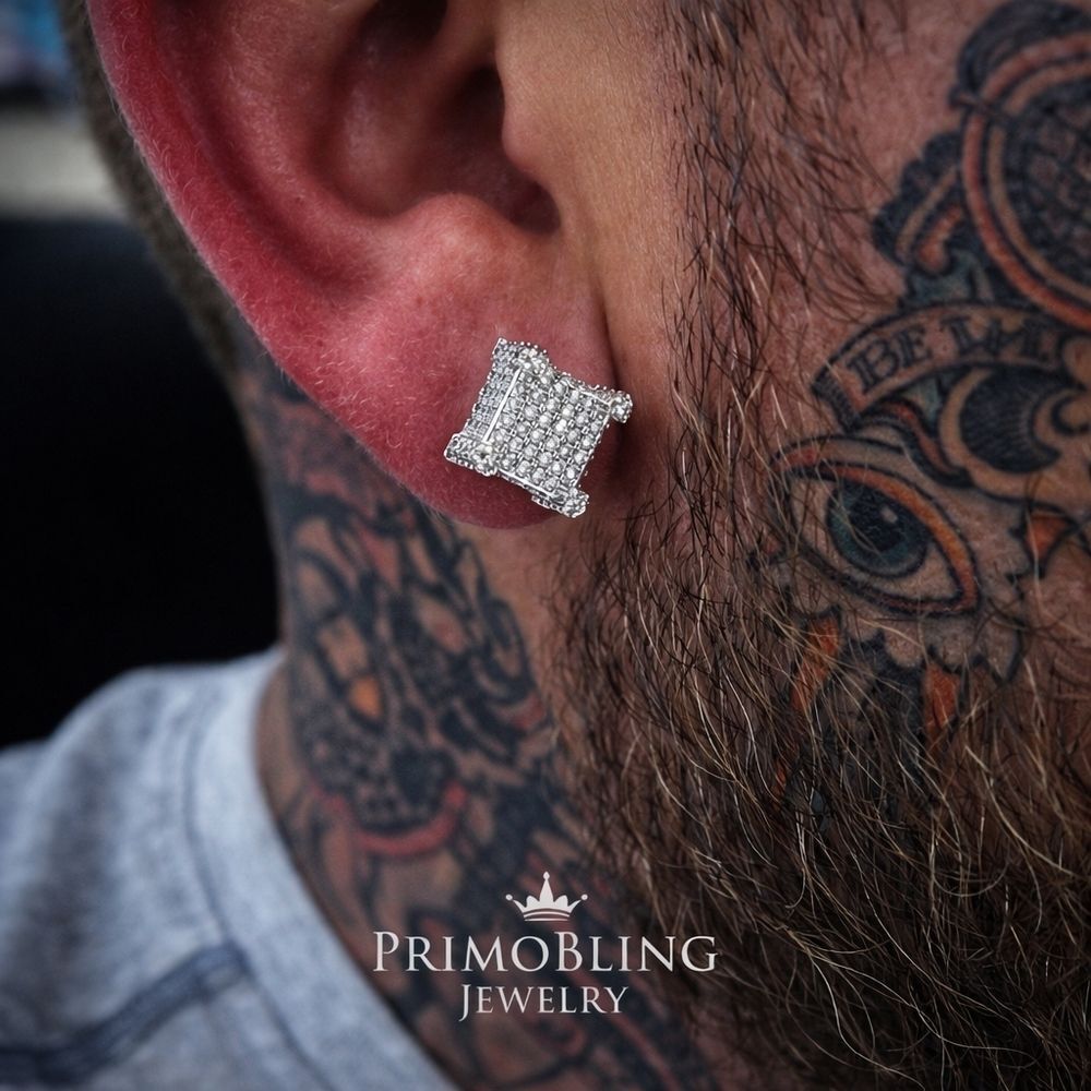 Silver Simulated Diamond Cube Earrings